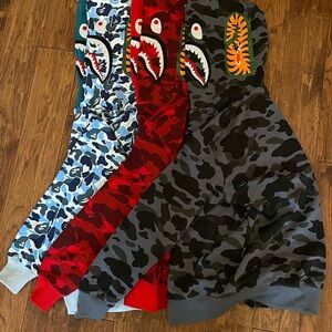 Bape Shark Camo Hoodies - Blue, Red, Gray